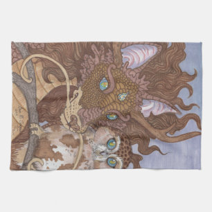 Bright Eyes Owl and Dragon Kitchen Towel