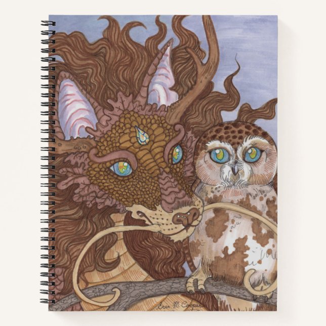 Bright Eyes Owl and Dragon sketchbook Notebook (Front)