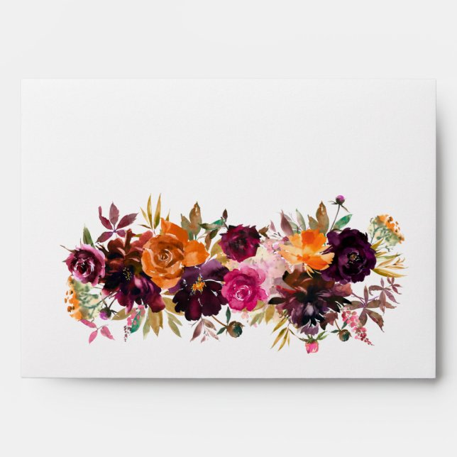 Bright Fall Floral Orange Burgundy Roses Peonies  Envelope (Front)