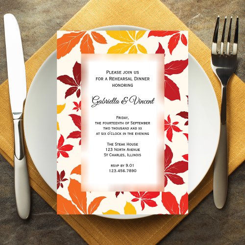 Bright Fall Leaves Wedding Rehearsal Dinner Invitation