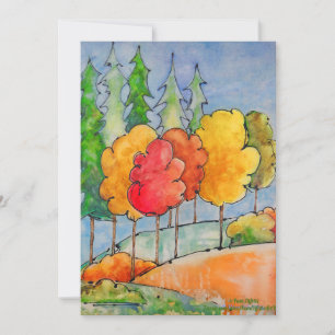 Bright Fall Trees in Red and Orange Watercolor Ho Holiday Card