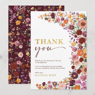 Bright Fall Wildflower Garden Baptism Thank You Card
