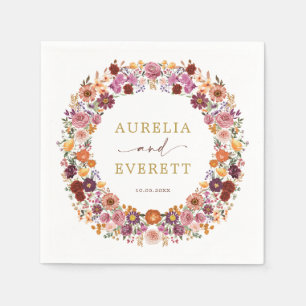 Bright Fall Wildflower Garden Wreath Wedding Napkins