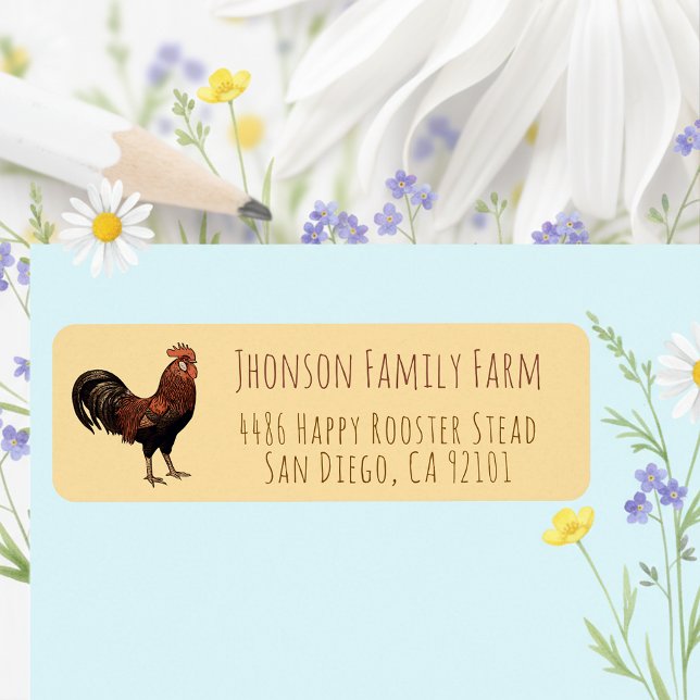 Bright Family Farm Rooster Return Address Labels (Fun Rooster return address label for farmsteads and homes of chicken lovers. 🐓)