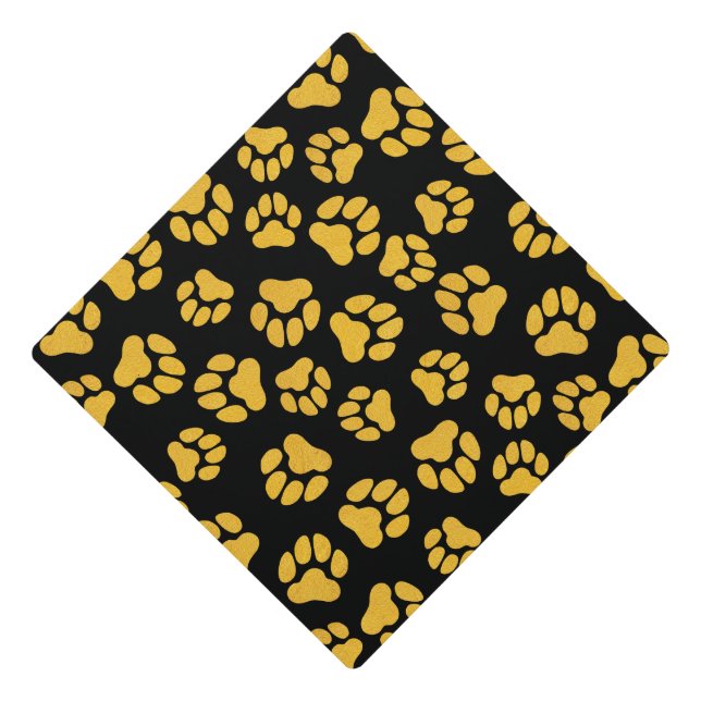 Bright Faux Gold Paw Print Pattern Graduation Cap Topper (Front)