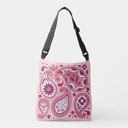 bright Feminine Flowered Pink Paisley design Crossbody Bag