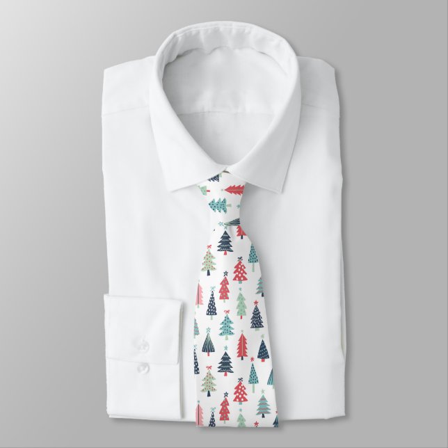 Bright Festive Christmas Tree Pattern  Neck Tie (Tied)