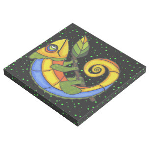 Bright Festive Colorful Abstract Lizard Green dots Gallery Wrap