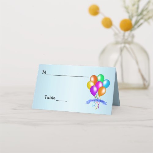 Bright Festive Happy Birthday Balloons Streamers Place Card