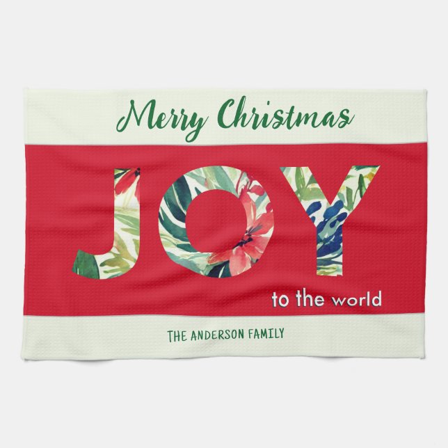 Bright Festive Joy To The World Merry Christmas Kitchen Towel (Horizontal)