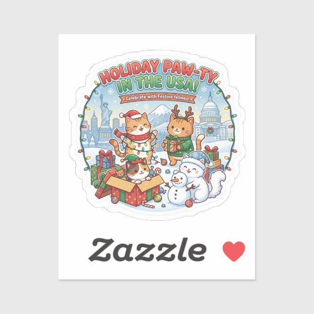 Bright & Festive Meowy Cats – USA Christmas Sticke Sticker (Sheet)