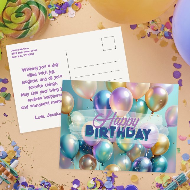 Bright Festive Vibrant Colorful Balloons Birthday Postcard (Creator Uploaded)