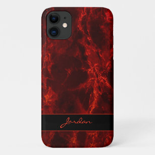 Bright Fire Red Polished Marble Stone with Name iPhone 11 Case