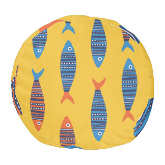 Bright Fishes Underwater Life Illustration Pouf