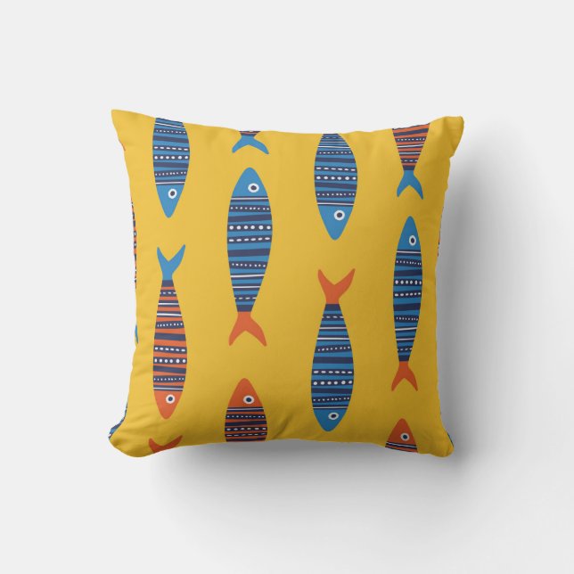Bright Fishes Underwater Life Illustration Throw Pillow (Front)