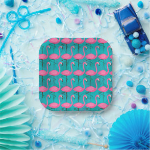 Bright Flamingo Pattern   Add Your Initial 2 Paper Plates