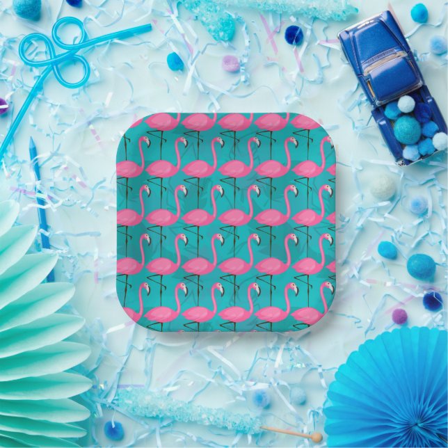 Bright Flamingo Pattern | Add Your Initial 2 Paper Plates (Party)