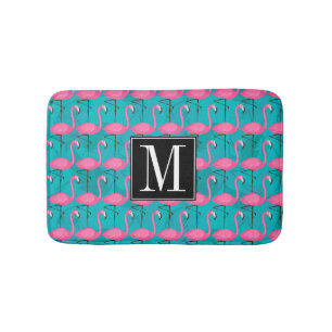 Bright Flamingo Pattern   Add Your Initial Bath Mat