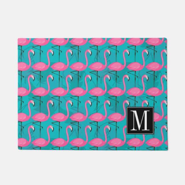 Bright Flamingo Pattern | Add Your Initial Doormat (Front)