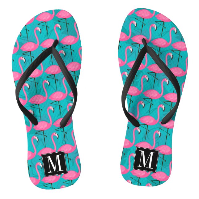 Bright Flamingo Pattern | Add Your Initial Flip Flops (Footbed)