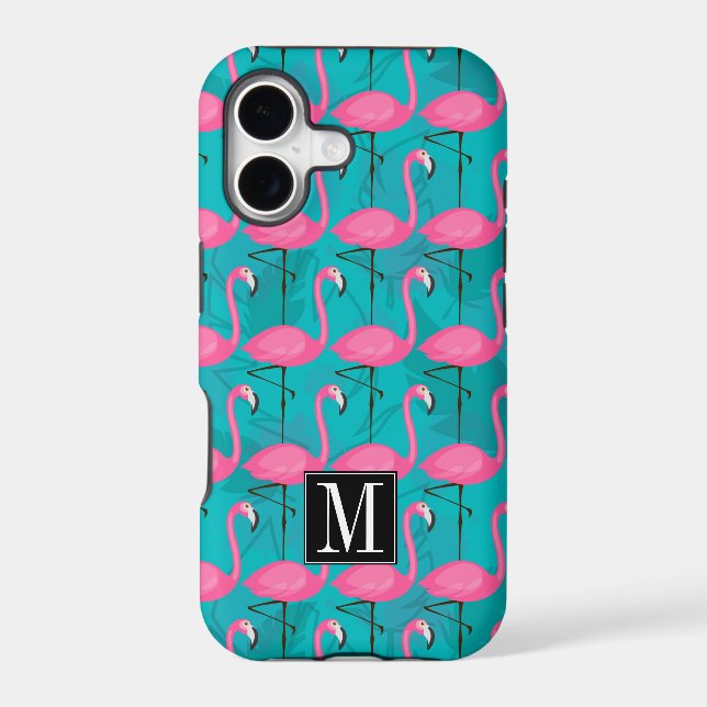 Bright Flamingo Pattern | Add Your Initial Iphone Case (Back)