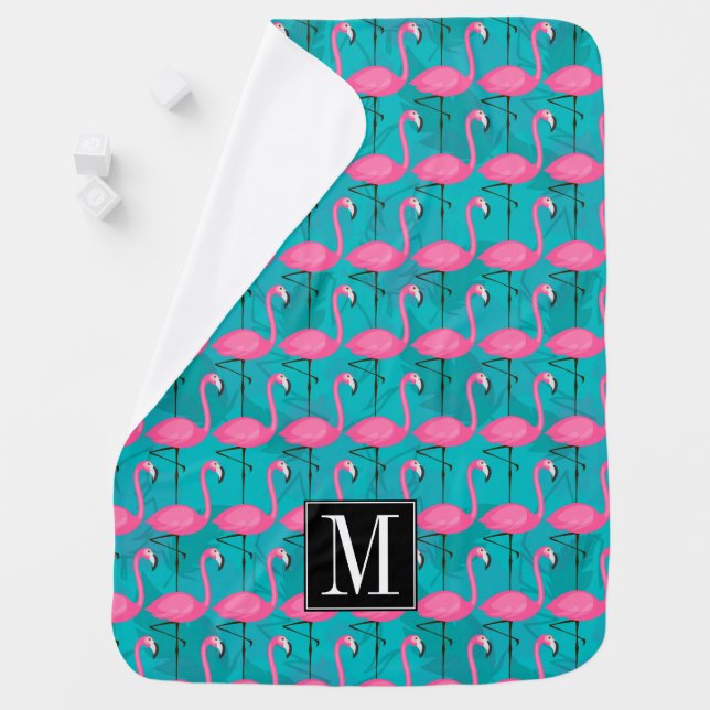 Bright Flamingo Pattern | Add Your Initial Receiving Blanket (In Situ)