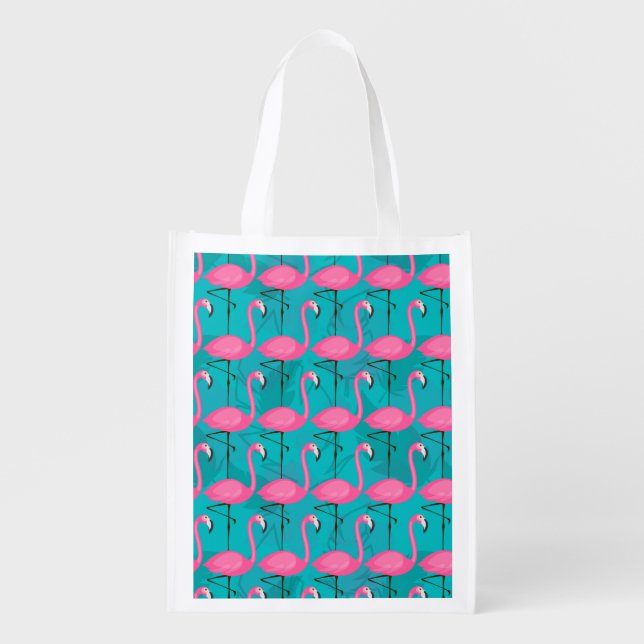 Bright Flamingo Pattern Grocery Bag (Front)