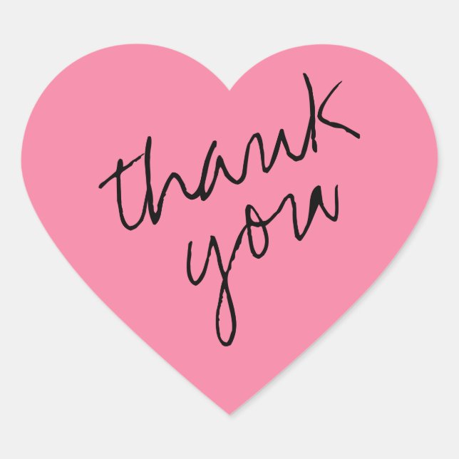 Bright Flamingo Pink Heart Thank You Sticker (Front)