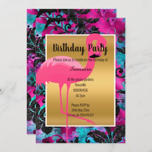 BRIGHT FLAMINGO TROPICAL FLORAL INVITATION