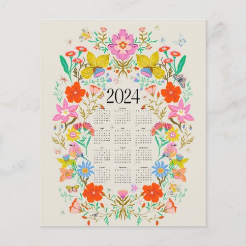 Bright floral 2024 full calendar