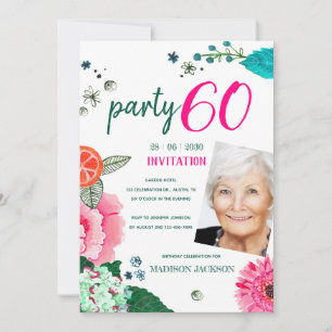 Bright Floral 60th Birthday Party Photo Invitation