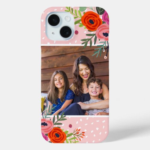 Bright Floral and Dots Custom Photo iPhone 15 Case