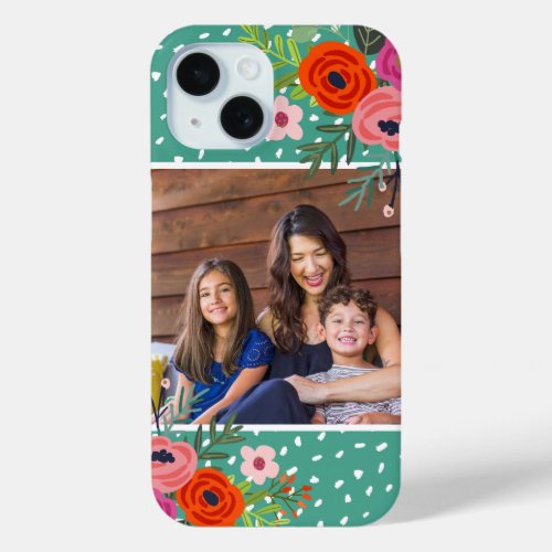 Bright Floral and Dots Custom Photo iPhone 15 Case