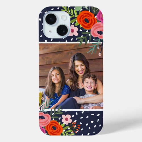 Bright Floral and Dots Custom Photo iPhone 15 Case