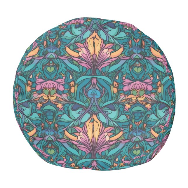 Bright Floral Art Nouveau Pouf (Bottom)