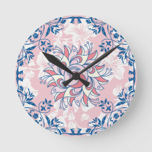 Bright Floral Art, Pink Rangoli Bright Life Round Clock