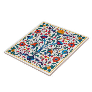 Bright Floral Azulejo Ceramic Tile. Ceramic Tile