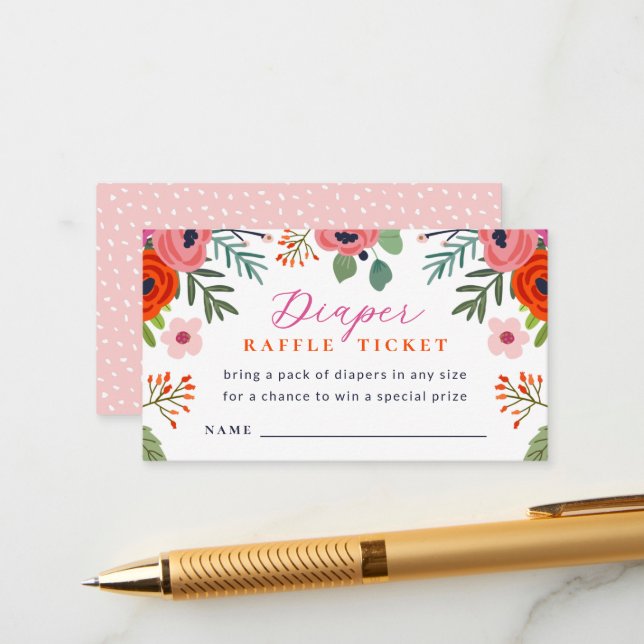 Bright Floral Baby Shower Diaper Raffle Card (Front/Back In Situ)