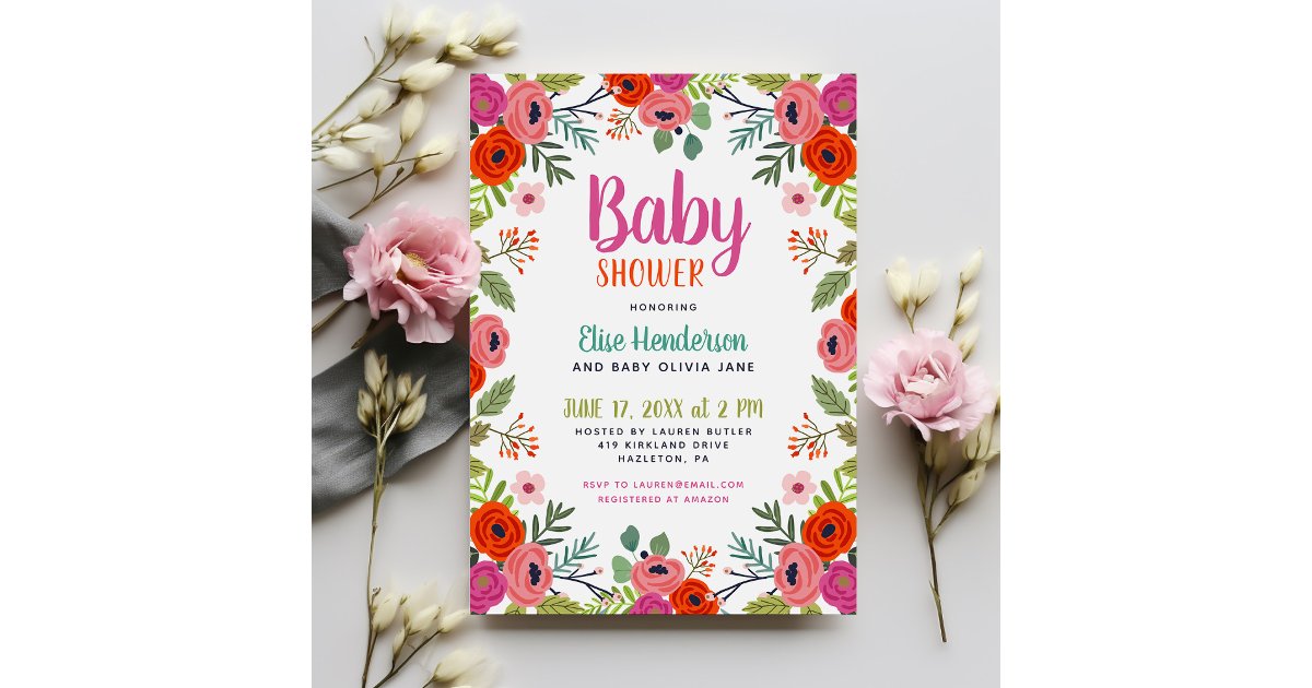 Bright Floral Baby Shower Invitation | Zazzle