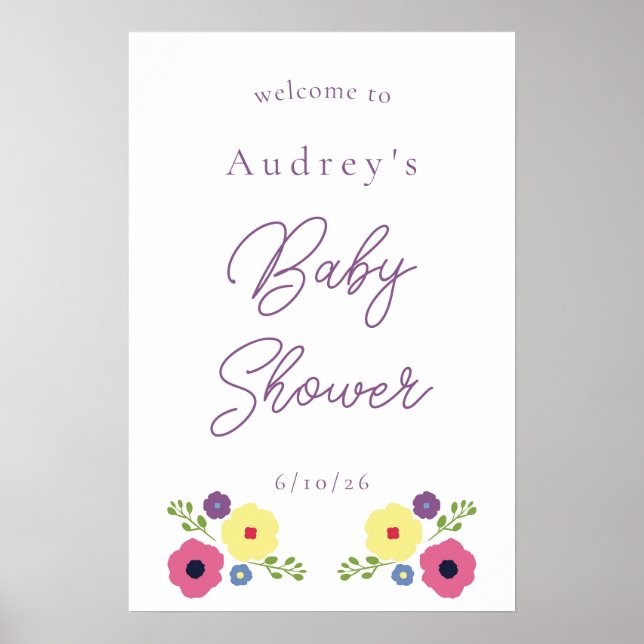 Bright Floral Baby Shower Welcome Poster (Front)