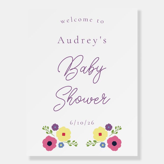 Bright Floral Baby Shower Welcome Sign (Front)