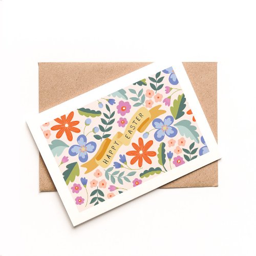 Bright Floral Banner Happy Easter Greeting Card