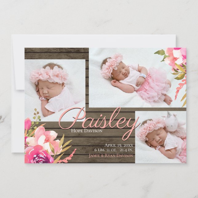 Bright Floral Barn Wood Photo Invitation (Front)