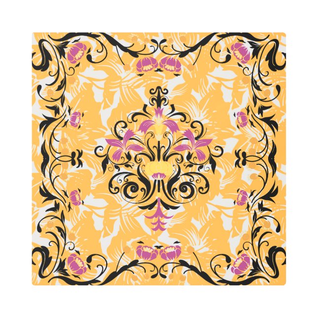 Bright Floral Beauty, Black Gothic Flowers Metal Print (Front)