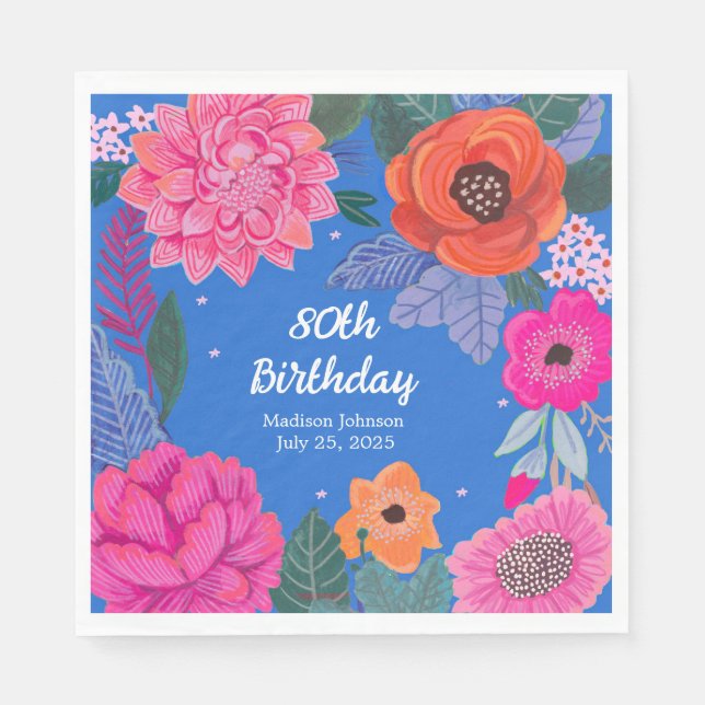 Bright Floral Birthday party Napkins (Front)