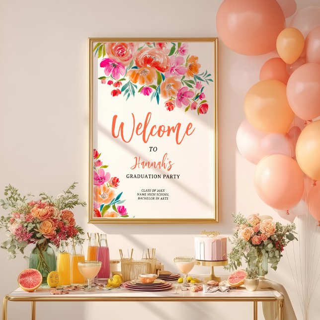 Bright Floral Bold Hand-Painted Graduation Welcome Poster (Bright Floral Bold Hand-Painted Graduation Welcome Poster)