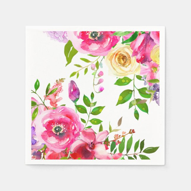 Bright Floral Bold Pink Spring Botanical Modern Napkins (Front)