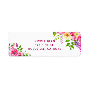 Bright Floral Bold Pink Spring Botanical Wedding Label