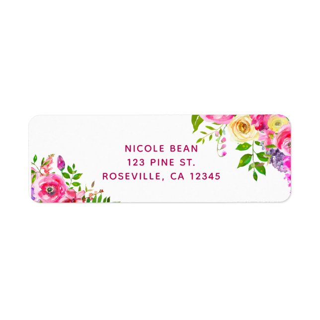 Bright Floral Bold Pink Spring Botanical Wedding Label (Front)