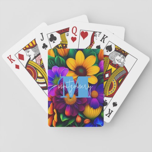 Bright Floral Bouquet Monogrammed Poker Cards